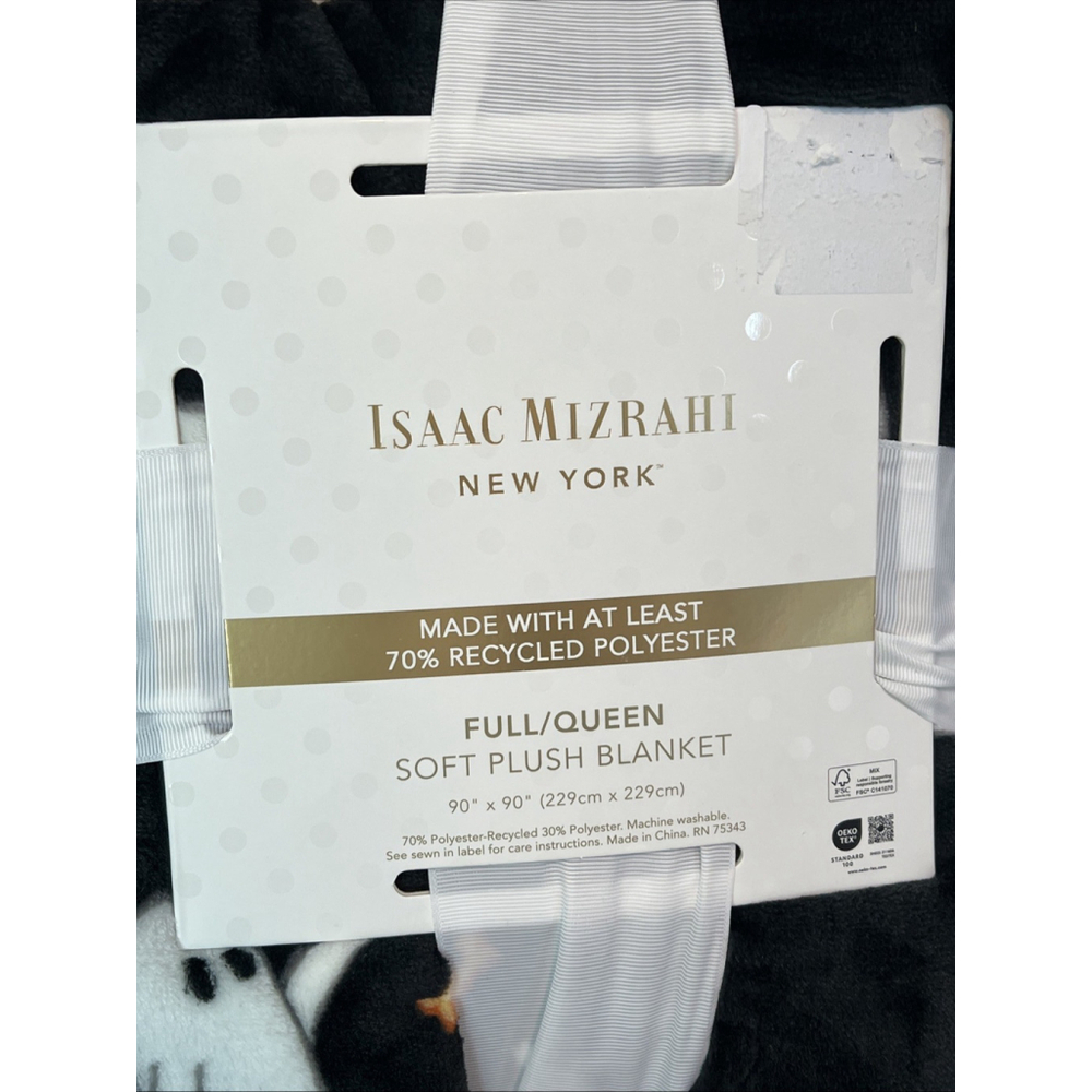 Isaac Mizrahi Halloween Blanket Ghost Dogs Black Soft Plush New NWT Full/Queen - Picture 4 of 4
